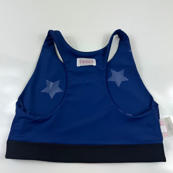 Terez Uplift Sports Bra Navy Star Foil Medium Racerback Unlined Athletic NWOT - Picture 6 of 9
